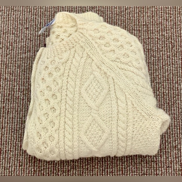 Vtg Men's Unisex L/XL Hand Knit 100% Wool Irish Fisherman's Cardigan Sweater - Picture 13 of 16